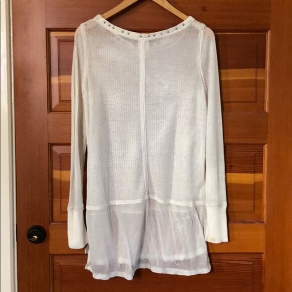 New We The Free star studded wide neck boatneck bateau waffle semisheer tunic - Picture 9 of 14